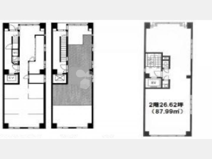 1階、中2階、2階間取図　【森光ビル】